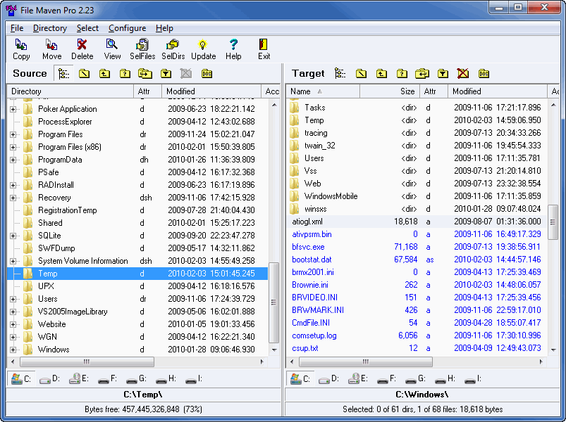 Dual directory file manager with zip support, text editor, viewer.